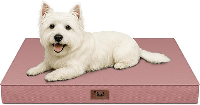 Tail Stories Outdoor Dog Bed for Small Dogs & Cats, Waterproof Dog Crate Mat Orthopedic Egg Crate Foam with Washable Removable Oxford Cover, Pink