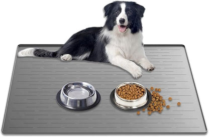 31.8"x23.8" Large Dog Mat for Food and Water, XL Silicone Pet Feeding Mats, Waterproof Dog Bowl Mat with High Edges to Prevent Water and Food Spills, Light Gray