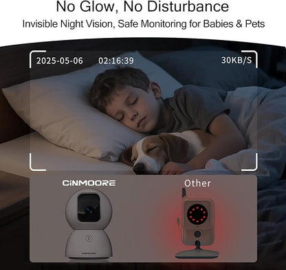 CINMOORE 5G Security Camera Indoor, 3K Pet/Dog Camera with Speaker/Phone App, PTZ WiFi Baby Monitor Cameras for Home Security, 0-Glow Night Vision 2-Way Talk, AI Tracking Facial Recognition Time Lapse