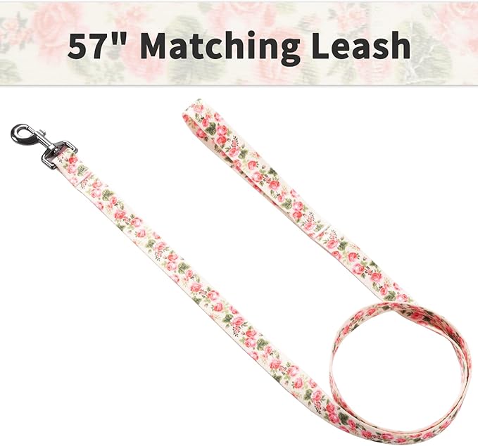 Ihoming Dog Collar and Leash Set for Daily Outdoor Walking Running Training, Pink Flowers Design for Large Boys Girls Dogs Cats Pets, L-Up to 80LBS