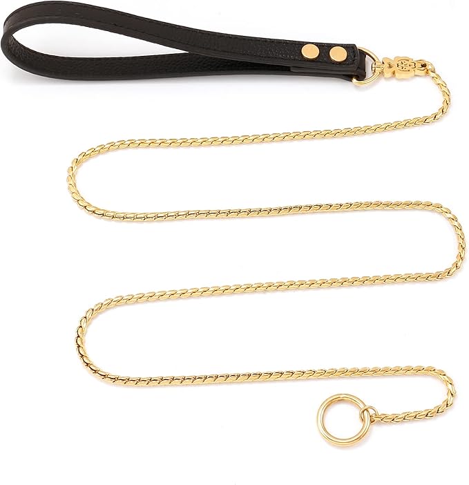 CaptainSteeL Stainless Steel Dog Leash and Collar, 3ft/4ft, 5mm 1m/1.2m Metal, Leather Handle