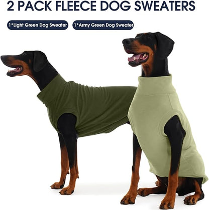 IECOii 2 Pack 5XL Dog Fleece Sweaters Stretchy Sweatshirts Warm & Cozy Coat for Large Breeds,Indoor Outdoor,Warm Vest with Leash Hole, Machine Washable (Size 5XL, Light Green & Army Green)