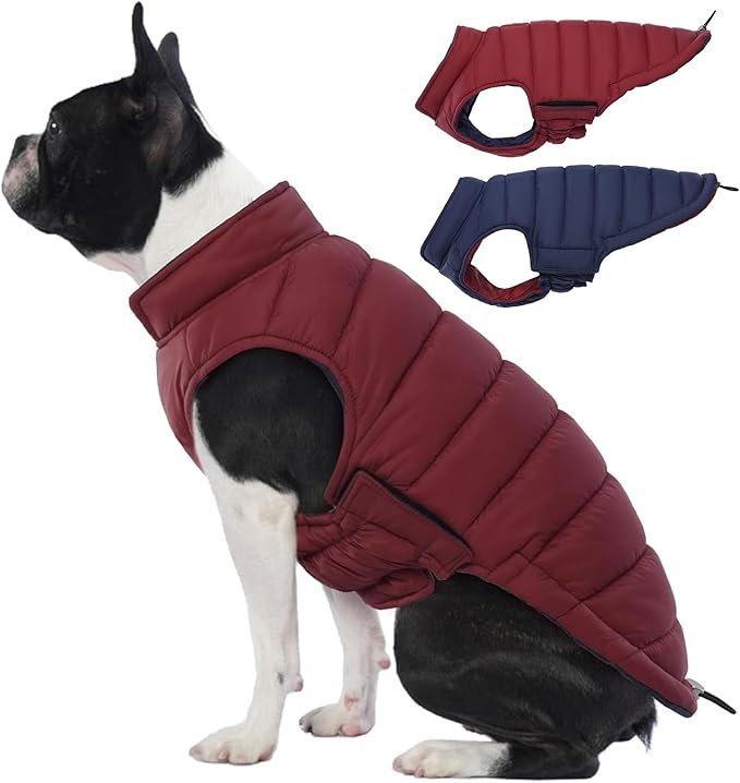 Lelepet Reversible Dog Coat Waterproof Dog Jacket Windproof Puffer Vest for Winter Warm Lightweight Coats for Small Dogs Adjustbale Hook & Loop Pet Apparel with Leash Hole, Chihuahua, Wine Red, XS