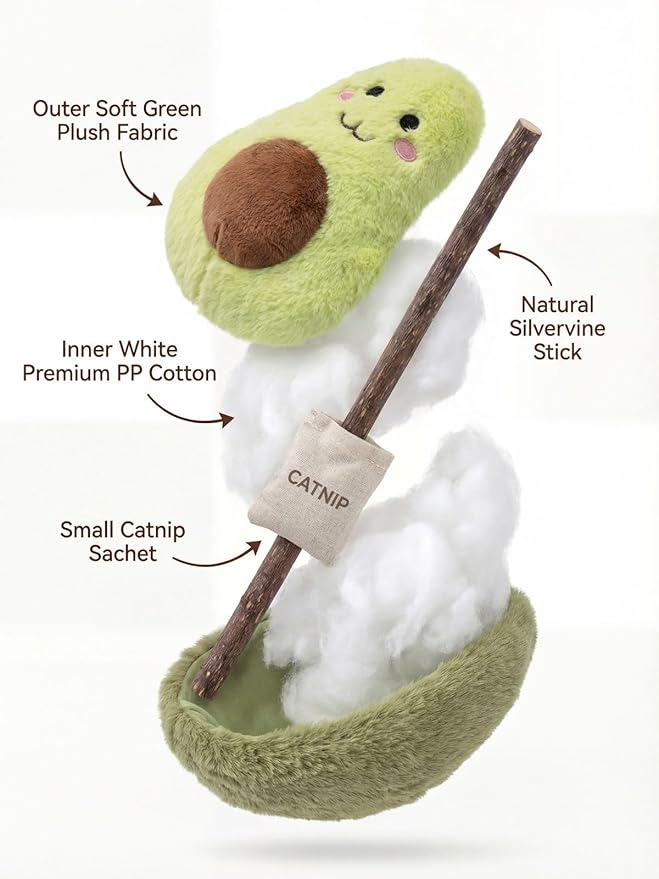 Petelligent Durable and lnteractive Cat Teething Stick Toys: Chewing Stick, Grinding Teeth Rod, and chewable Cat Doll for Your Pet's Entertainment (Avocado Green)