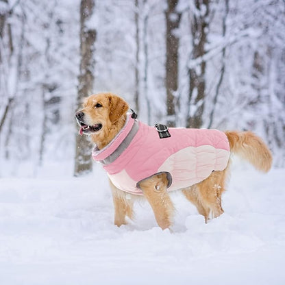 Lelepet Dog Coat Warm Dog Winter Coat Waterproof Dogs Jacket with Harness Built in Reflective Pet Fleece Vest Zip-Up Cold Weather Coats for Large Dogs Turtleneck & Windproof Coats Boston Terrier Pink