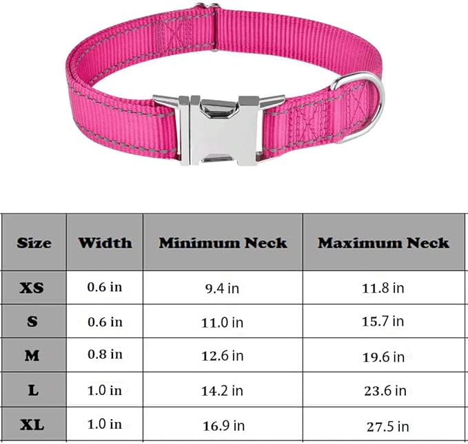 Love Dream Reflective Dog Collar with Metal Buckle, Adjustable Safety Nylon Dog Collars with Heavy Duty Quick Release Buckle for Small Medium Large Dogs, Pet Collar with ID Tag Ring