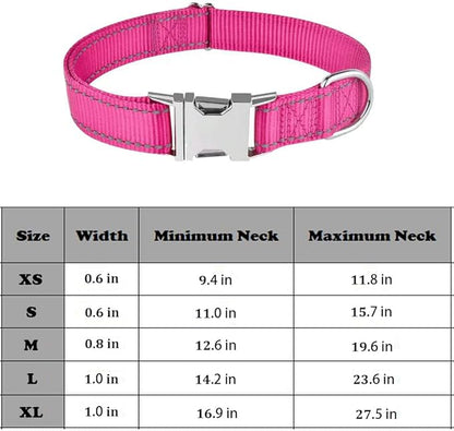 Love Dream Reflective Dog Collar with Metal Buckle, Adjustable Safety Nylon Dog Collars with Heavy Duty Quick Release Buckle for Small Medium Large Dogs, Pet Collar with ID Tag Ring
