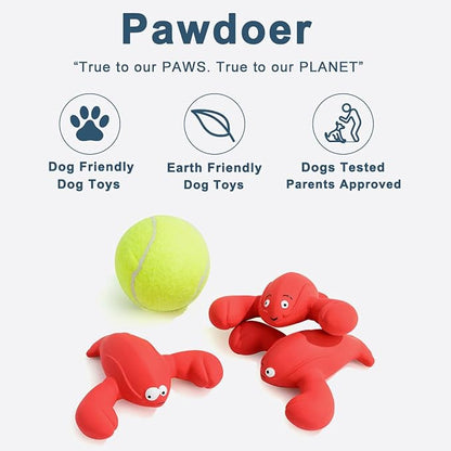 Pawdoer Squeaky Dog Toys, Soft Latex Rubber Squeaky Ball for Small Dogs Puppies, Cute Bounce Squeak Lobster Pet Dog Toy