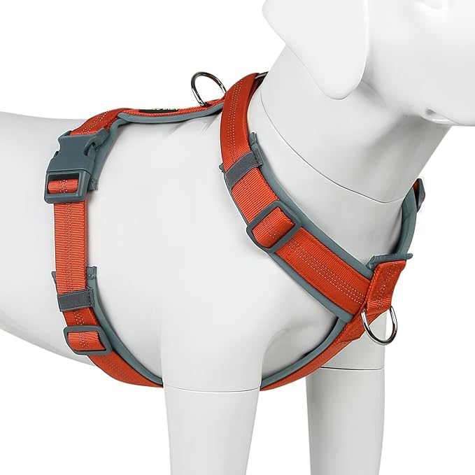 Plutus Pet No Pull Dog Harness, Adjustable Nylon Harness with Soft Padding, Reflective and Heavy Duty Dog Harness for Small, Medium, Large Dogs(Orange, XS)
