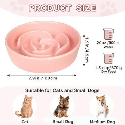 TRUVIC Ceramic Slow Feeder Dog Bowls, 1.5 Cup Puzzle Slow Feeder Bowls for Fast Eaters, Ceramic Dog Food Dish no Black Chin, Puzzle Bowl for Medium Dogs, Pink