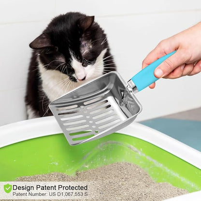 Apidgrowth Cat Litter Scoop - Stainless Steel Metal Cat Litter Scoop-Sturdy Mesh Scooper - Mesh Shovel-Easy to Clean - Suitable for Cat Litter Box -Blue-Christmas