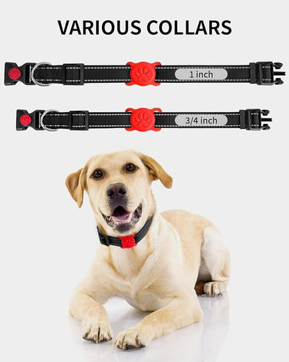 Dynmeow Dog Cat Collar Holder Compatible with Airtag, Anti-Lost Silcione Holder for 3/4-1" inch Wide Collar, Red, M(1 Pack)
