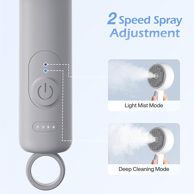 Steam-Like Spray Cat Brush - 3-in-1 USB Rechargeable Deshedding & Self-Cleaning Brush with Water Mist for Long & Short Hair Cats Dogs, Waterproof, 2 Speed Settings