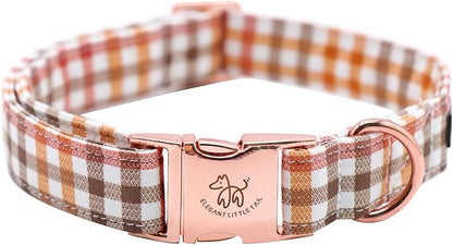 Elegant little tail Fall Dog Collar, Autumn Pet Collar Durable Yellow Plaid Dog Collars Male or Female Holiday Pet Gift Adjustable Dog Collar for Medium Dogs