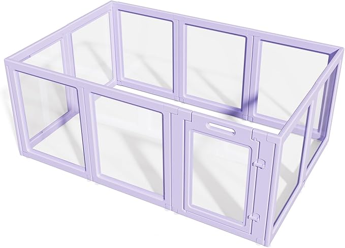 LoveTail DIY Clear Acrylic Dog Playpen House,Quick Easy Assembly and Disassembly,Strong Floor Suction,Indoor and Outdoor Use,Easy Cleansing Puppy Fence (Purple, 23.6" H, 10PCS)