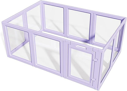 LoveTail DIY Clear Acrylic Dog Playpen House,Quick Easy Assembly and Disassembly,Strong Floor Suction,Indoor and Outdoor Use,Easy Cleansing Puppy Fence (Purple, 23.6" H, 10PCS)