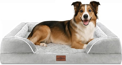 Comfort Expression Orthopedic Dog Bed for Large Dogs 36x27 Inch, Waterproof Egg Crate Foam Large Pet Bed with Removable Bolsters, Dog Couch with Washable Cover & Non-Slip Bottom, Grey White