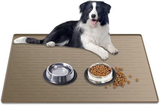 Large Dog Mat for Food and Water, 31.8"x23.8" Silicone Pet Feeding Mats, Waterproof Dog Bowl Mat with High Edges to Prevent Water and Food Spills, Brown