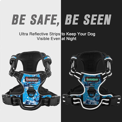 BARKBAY No Pull Dog Harness Front Clip Heavy Duty Reflective Easy Control Handle for Large Dog Walking(Blue camo,M)