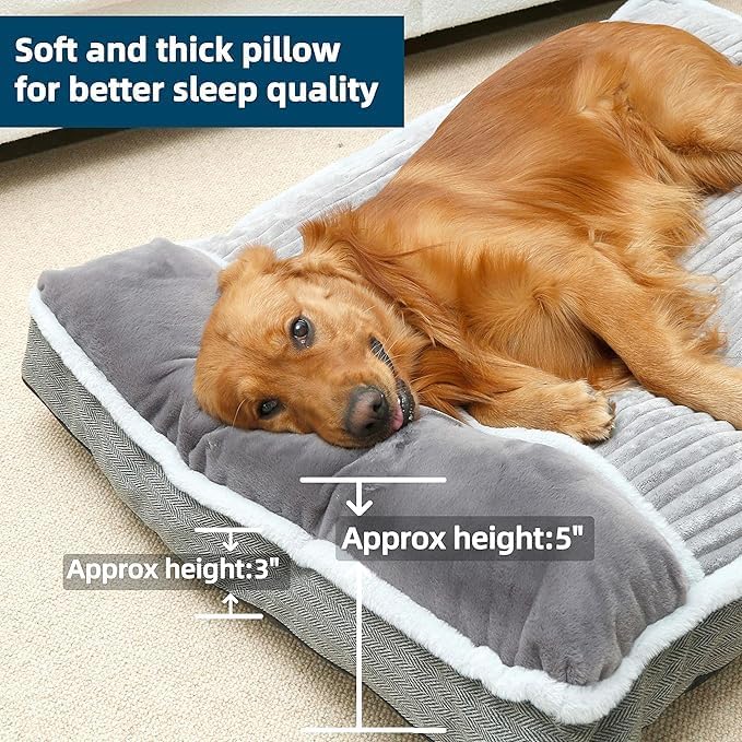 Dog Bed for Large Dogs, Dog Mattress with Pillow for Crate Kennel, Sofa pet Bed, Super Soft pet Bed for Medium, Jumbo, Small Dogs Breeds Grey, Medium:(30”x20 x3)