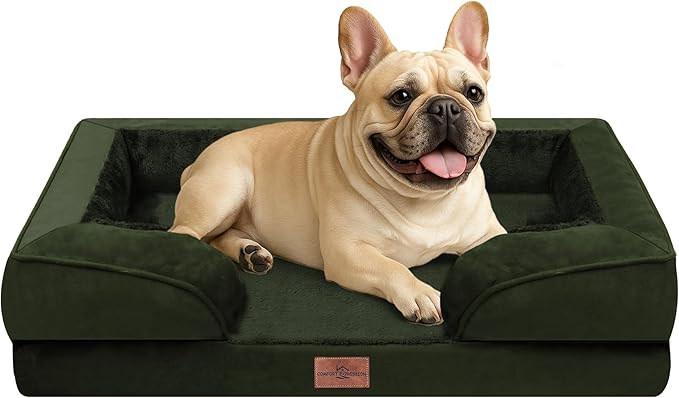 Comfort Expression Orthopedic Dog Bed for Medium Dogs 30x20 Inch, Waterproof Egg Crate Foam Medium Pet Bed with Removable Bolsters, Dog Couch with Washable Cover & Non-Slip Bottom, Olive Green