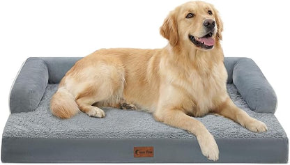 Casa Paw Orthopedic Dog Beds for Large Sized Dogs, Waterproof Egg Crate Foam Large Dog Couch Beds with Comfy Bolster 36x27Inch, Washable Pet Beds with Removable Cover and Nonskid Bottom, Grey