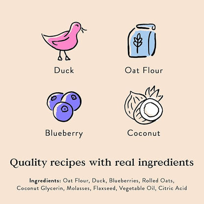 Bocce's Bakery Oven Baked Quack Quack Quack Dog Treats - All-Natural, Real Ingredient, Wheat-Free Soft & Chewy Cookies - Baked in The USA, Peanut Butter & Banana Flavor, 6 oz