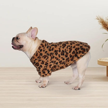GreenJoy Leopard Print Dog Sweater – Stretchy Fleece Dog Turtleneck Sweatshirt for Puppies & Cats, Soft & Warm Pet Winter Clothes for Small, Medium & Large Dogs (Coffee Brown, Large/X-Large)