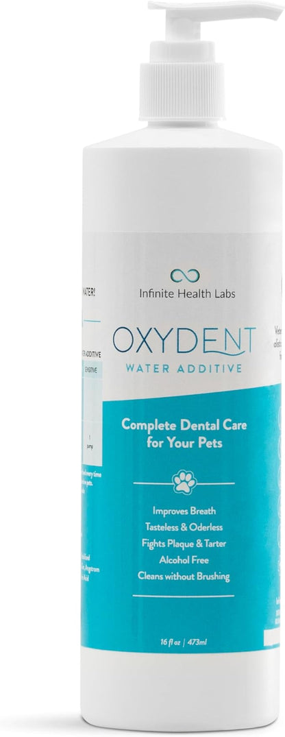 Infinite Health Labs Oxydent Premium Pet Dental Care Solution - Pet Water Additive & Mouthwash for Teeth Cleaning - Eliminate Bad Dog & Cat Bad Breath - Dog Dental Rinse - Fights Tartar & Plaque