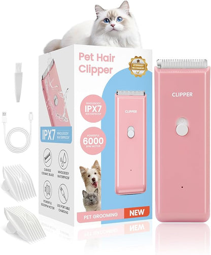 Marvljojo Upgrade Home Professional Dog Grooming Kit Clipper for Matted & Long Hair, Cordless Pet Shaver Low Noise USB Rechargeable for Cats, Small&Medium Dogs, Handy Pet Hair Grooming Trimmer, Pink