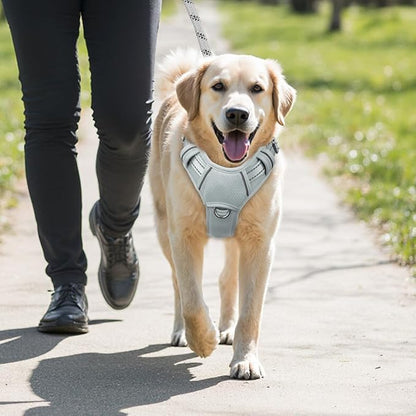 BARKBAY No Pull Dog Harness Large Reflective Dog Harness with Front Clip and Easy Control Handle for Walking Training Running with ID tag Pocket(Grey,XL)