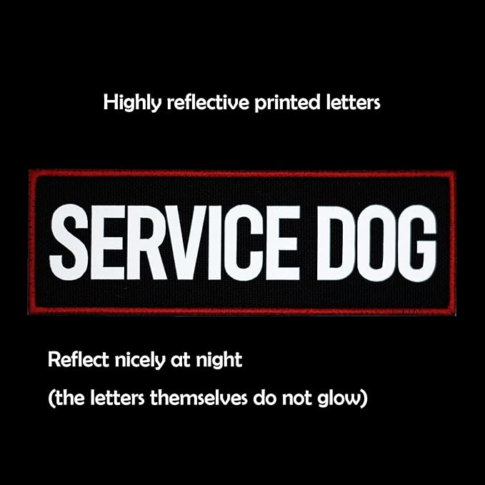 FITZNORA 2 Pcs Reflective Service Dog Patch Set with Hook and Loop Fastener, Embroidered Border with Printed Letters Patch for Dog Vest Harness (4.7 x 1.5 inches)