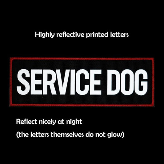 FITZNORA 2 Pcs Reflective Service Dog Patch Set with Hook and Loop Fastener, Embroidered Border with Printed Letters Patch for Dog Vest Harness (4.7 x 1.5 inches)