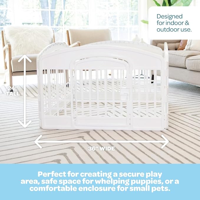 Carlson 4-Panel Plastic Pet Pen – Portable, Secure, and Easy-to-Use Playpen for Small Pets | 24" Tall, White, Includes Door and Lock, Ideal for Small Pets, Whelping and Indoor/Outdoor Use