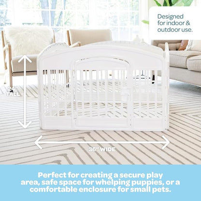 Carlson 4-Panel Plastic Pet Pen – Portable, Secure, and Easy-to-Use Playpen for Small Pets | 24" Tall, White, Includes Door and Lock, Ideal for Small Pets, Whelping and Indoor/Outdoor Use