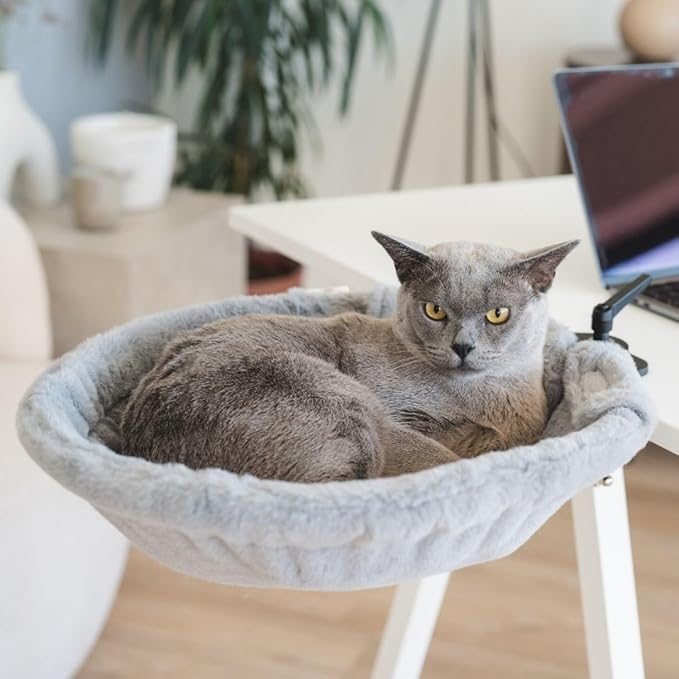 Cat Desk Bed - Stable and Sturdy, Bedside and Desk Perch, Rotating Cat Hammock with 2 Washable Covers, Non-Slip Clamp - Safe, Space-Saving Cat's Furniture for Remote Workers, Gamers, Holds Up to 40lbs