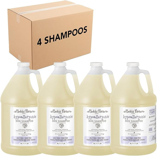 Bobbi Panter Hypoallergenic Dog Shampoo 1 Gal. (Case of 4), Dye & Fragrance-Free, Paraben-Free, pH Balanced, Tear-Free, Aloe Vera & Honey Extract, Made in USA, Concentrated 30:1, Made in The USA