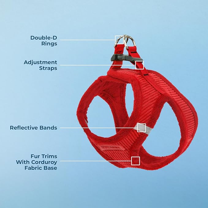 Best Pet Supplies - All Weather Plush, Reflective, No Pull Harness for Small, Medium Dogs, Cats - Secure with Hook & Loop Fastener, Buckle, Double D-Rings - Red Corduroy, M