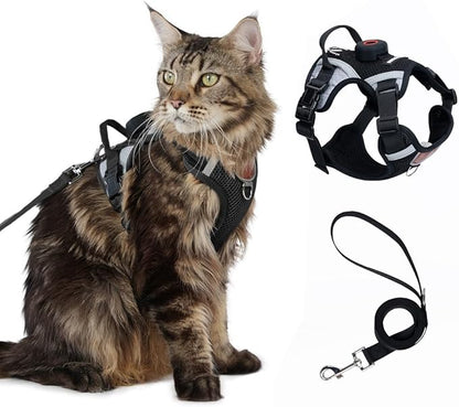 Harness Leash Set with AirTag Holder for Large Cat & Puppy, Upgraded Escape Proof Vest with Lead for Small Dog Outdoor Walking, Soft Breathable Mesh Jacket with Reflective Strip (Black, XL)