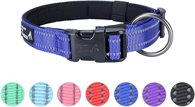 EXCELLENT ELITE SPANKER Reflective Dog Collar Classic Soft Padded Breathable Nylon Adjustable Pet Collar with Quick Release Buckle for Boy Girl Male Female Puppies Small Medium Large Dogs(Blue-S)