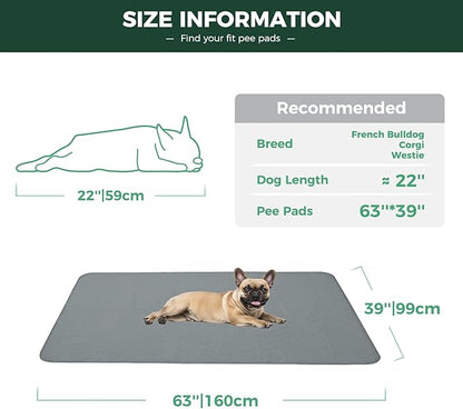 FXW Washable Pee Pads for Dogs, Puppy Pads with Super Absorbent, Specifically Designed for FXW Rollick/Homeplus 24inch 6 Panels Dog Playpen, 39" x 63" Rectangle, Gray, 1 Pack