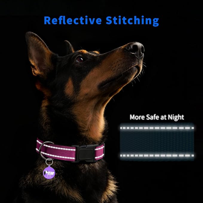 Reflective Dog Collar for Small Dogs with Dog Tags Personalized & Quick Release Buckle, Adjustable and Comfortable Nylon Pet Collar, Hot Pink