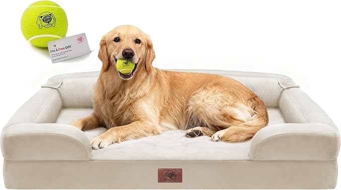 Extra Large Dog Bed, Orthopedic XL Washable Bed for Big Dog Waterproof Pet Couch Sofa Bolster with Removable Cover, Non-Slip Bottom, Tennis Ball Toy, 42x30