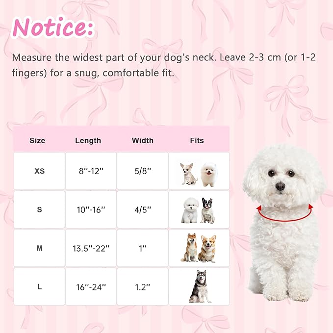 Dog Collar with Bows Patterns, Spring Summer Collection Pink Dog Collar with Exquisite Pendant, Durable Adjustable Collars for Gifts & Daily Use-S