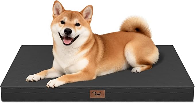 Tail Stories Outdoor Dog Bed for Medium Dogs, Waterproof Dog Crate Mat Orthopedic Egg Crate Foam Pet Bed with Washable Removable Oxford Cover, Black