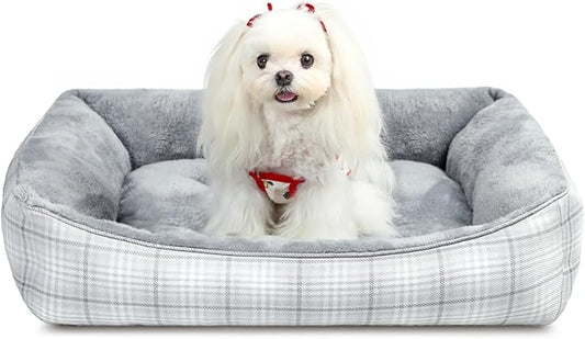 MIHIKK Rectangle Dog Beds for Small Dogs & Cats, Orthopedic Sleeping Pet Bed for Couch with Durable Puppy Cuddler and Anti-Slip Bottom Machine Washable 20 * 18 Inch (Gray)