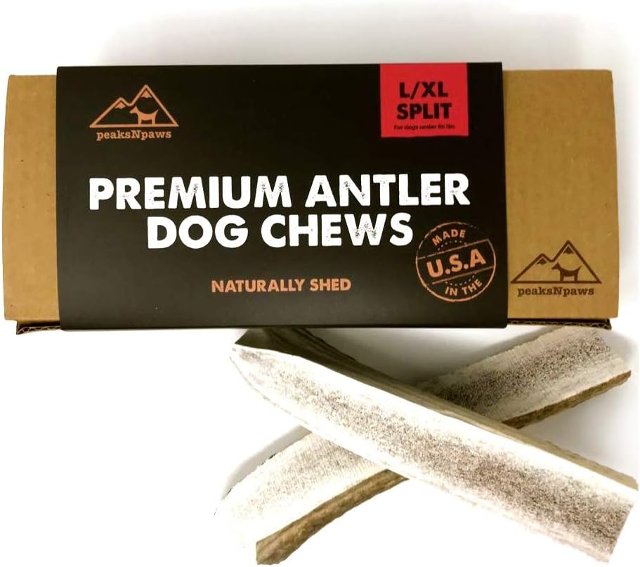 peaksNpaws Premium Split Elk Antlers for Dogs, Dog Treats Large Breed, Made in USA, Natural Chews for Aggressive Chewers, Long Lasting Pet Treat for Dogs Under 80 lbs, 2 Large/XL Antler Pack