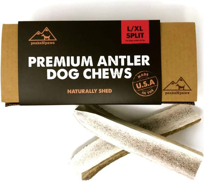 peaksNpaws Premium Split Elk Antlers for Dogs, Dog Treats Large Breed, Made in USA, Natural Chews for Aggressive Chewers, Long Lasting Pet Treat for Dogs Under 80 lbs, 2 Large/XL Antler Pack