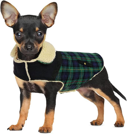 Preferhouse Winter Coat for Small and Medium Dogs, Puppy Plaid Jacket, Cotton Coat for Cold Weather, Windproof Warm Dog Garments, Pet Thickened Outfits Indoor Outdoor, Green S