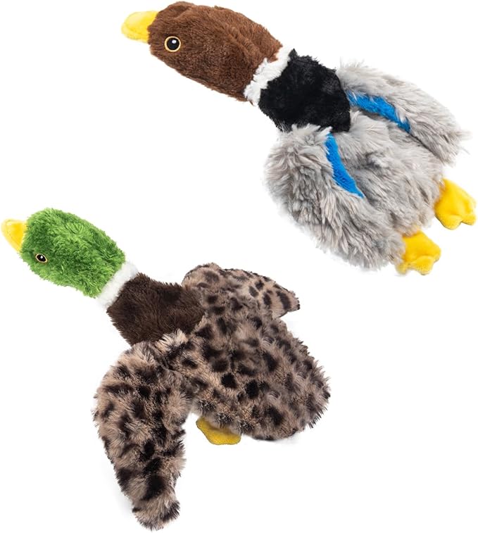 Calibonbon 2-Pack Stuffing-Free Squeaky Dog Toys for Small & Medium Dogs – Hollow Body Plush Ducks with 6 Total Squeakers | Durable Pet Toys for Dogs | No Stuffing, for Pet Use Only